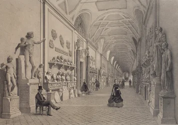 Vatikanmuseerna, Chiaramonti Gallery och ingången till Braccio Nuovo Gallery, Rom, illustration från albumet 